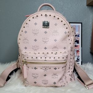MCM Visetos Small Stark Stud Backpack Pink